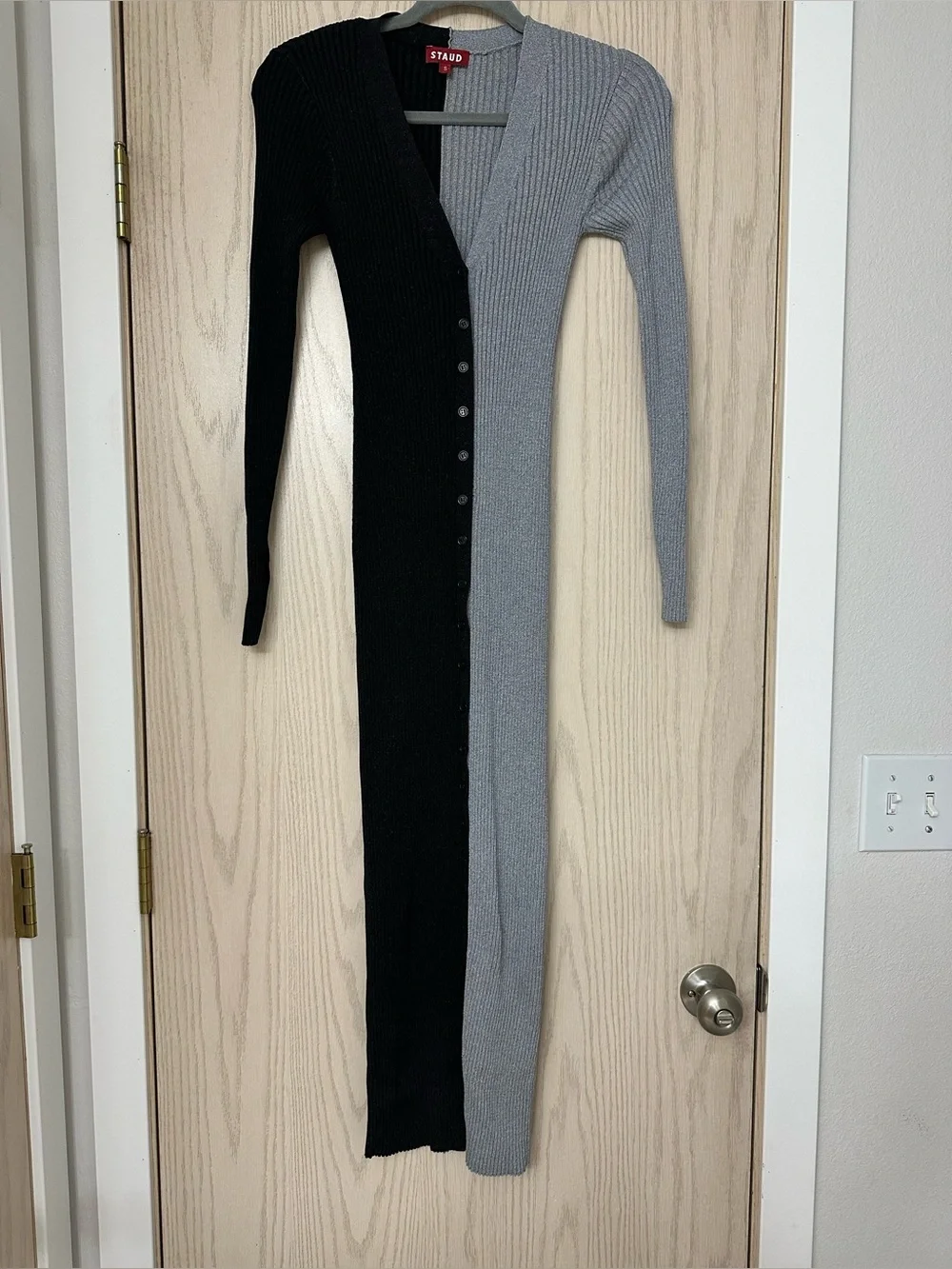 STAUD Shoko Colorblock Sweater Midi Dress Black Silver Small Long Sleeve - Picture 3 of 7